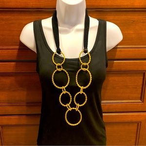 Gold link and black velvet 42” statement necklace